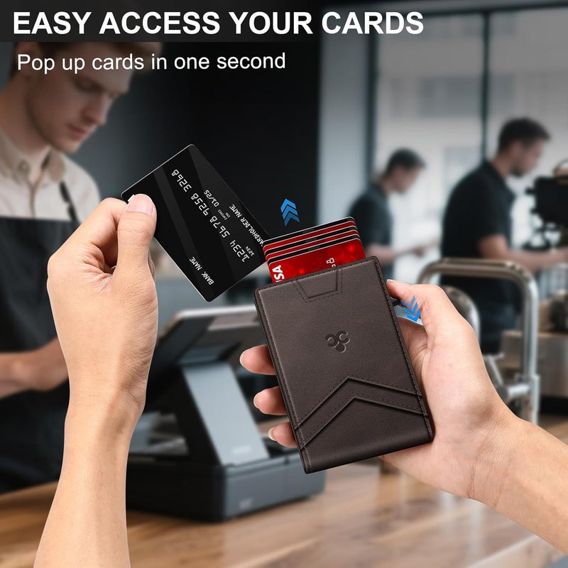 SEMORID Wallet for Men Wallet with Slim Pop Up Card Holder for 12-14 Cards, RFID Blocking Bifold Minimalist Smart Wallet, Credit Card Holder with ID Window & Cash Slot, Compact Metal Card Case, Gifts for Men - Image 4